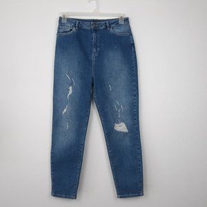 Boohoo Tall - Tall Classic High Rise Distressed Mom Jeans - Size 8 - Light Wash.